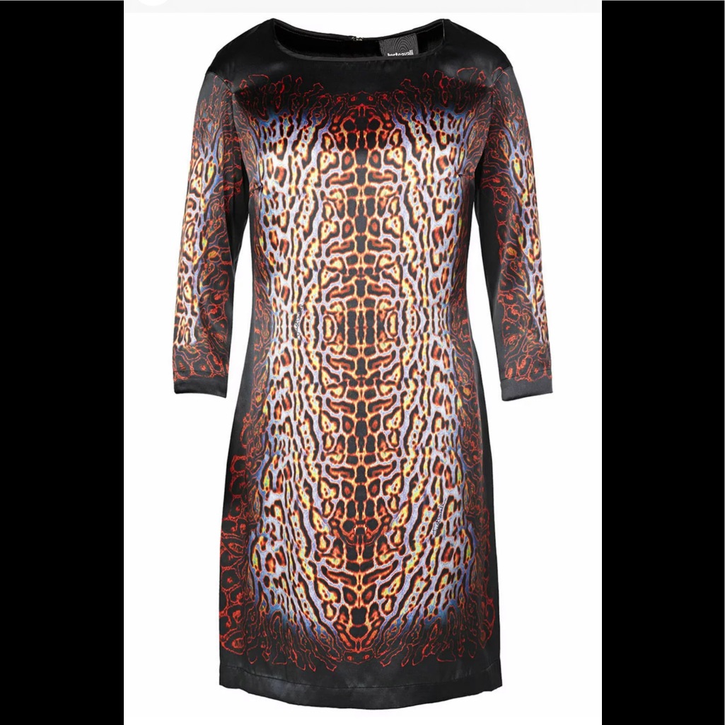 New Just Cavalli 3/4 Sleeve Animal Print Silk Dress (Size 46/10) - Msrp $910.00!